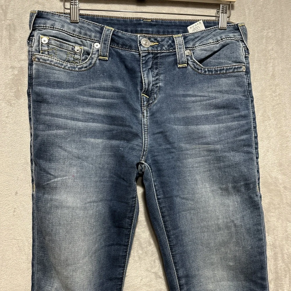 True Religion Men's 29 Blue World Tour Jean Drawstring Joggers Zippered Fly Logo